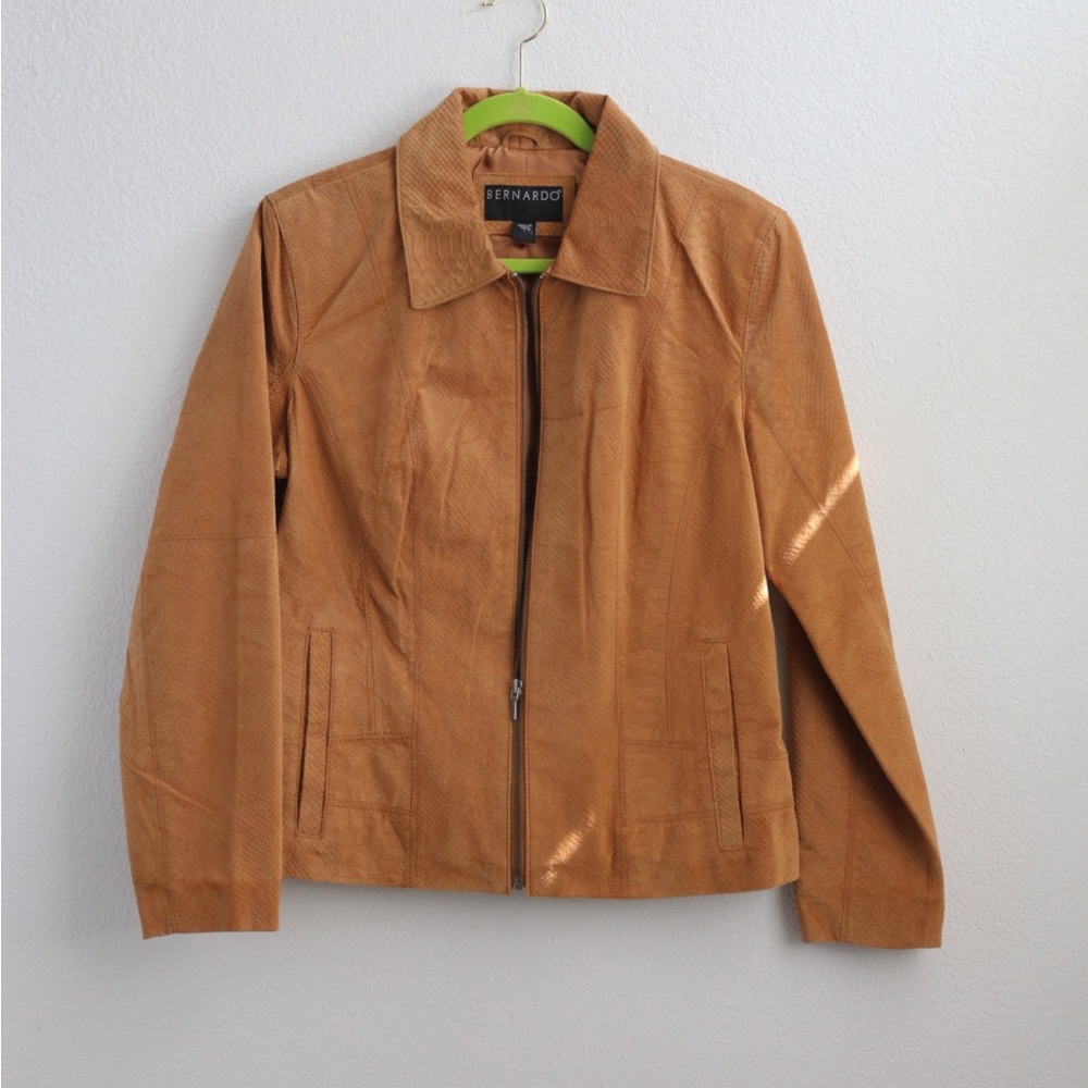 Bernardo Textured Brown Jacket with Green Accents